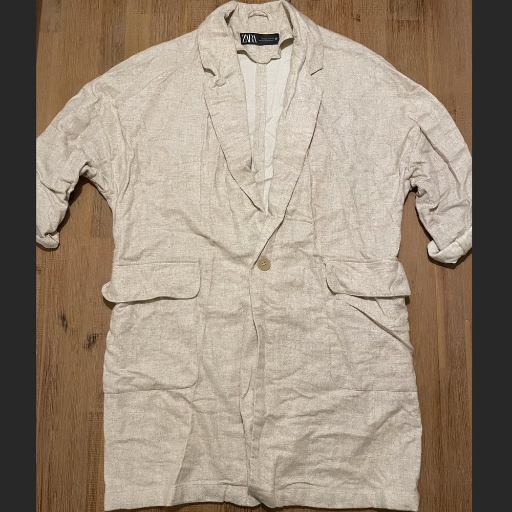 Zara Beige Linen Oversized Blazer